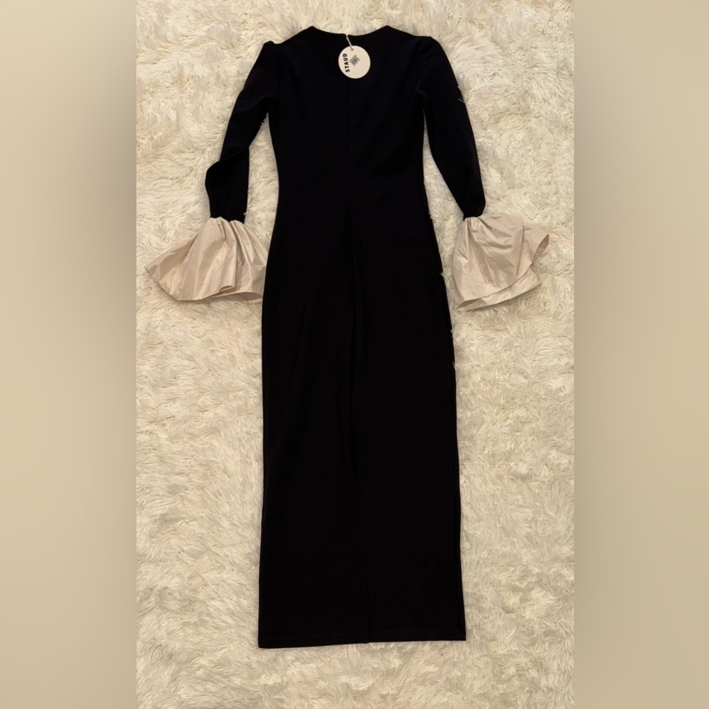 NEW STAUD Hawthorne Black Cream Bell Sleeve Maxi formal Dress black ivory sz XS - Picture 6 of 8